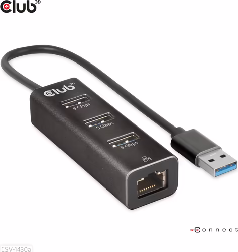 Hub Club 3D USB-A a 3xUSB-A 3.0/RJ45 Negro (CSV-1430A) | 8719214472801 imagen 3