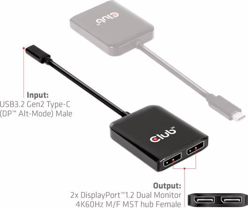 Adaptador Club 3D USB-C/M a 2xDP/H Negro (CSV-1555) | 8719214471934 imagen 7