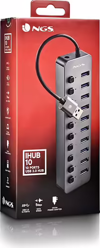 NGS IHUB 10 USB 3.2 Gen 1 (3.1 Gen 1) Type-A 5000 Mbit/s Negro | IHUB10 | 8435430624410 imagen 9
