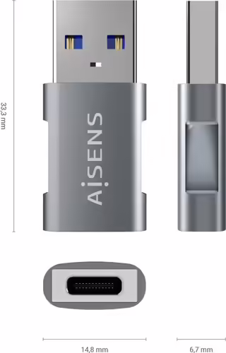 AISENS Mini Adaptador USB 3.2 GEN2 10G 3A, Tipo USB-C/H-A/M, Gris | A108-0655 | 8436574707656 imagen 3