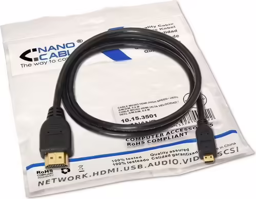 CABLE HDMI NANO CABLE HDMI A/M - MICRO HDMI D/M V1.4 1,8M ALTA VELOCIDAD/HEC NEG | 10.15.3502 | 8433281006515 imagen 2