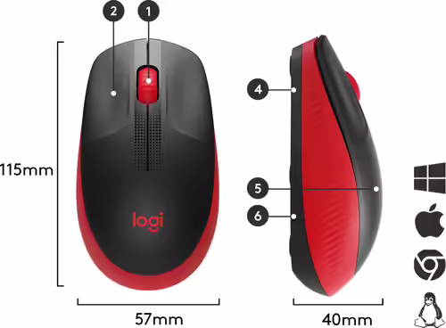 Logitech M190 raton ambidextro rf inalambrico optico 1000dpi negro rojo | 910-005908 | 5099206091856 imagen 6
