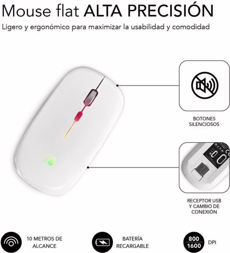 Ratón SUBBLIM Óptico BT 1600dpi Blanco (SUBMO-LDFLAT2) | 8436586742034 imagen 5