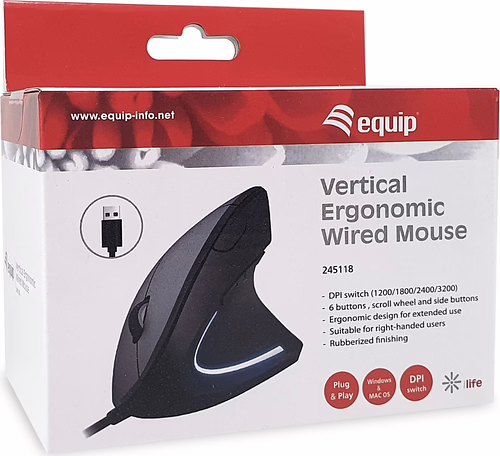 Ratón Vertical EQUIP USB-A 3200dpi Negro (EQ245118) | 4015867241073 imagen 5