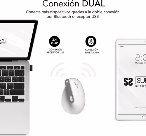 Ratón Vertical SUBBLIM Bluetooth Blanco (SUBMO-EDNVW02) | 8436586743086 imagen 2