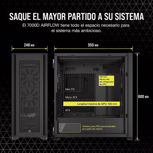 Corsair 7000D AIRFLOW Full Tower Negro | CC-9011218-WW | 0840006636427 imagen 3