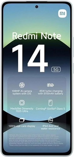 Smartp XIAOMI Redmi Note 14 6.67`` 8Gb 256Gb 5G Verde | XIA-SP NOTE14 5G 8-256 GREE imagen 2