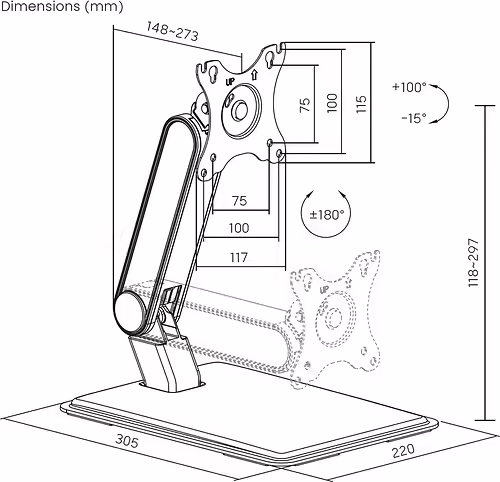 AISENS Soporte de Mesa Pro Contrapeso Inclinable Para Monitor/POS 8kg de 17``-32 | DT32TSR-373 | 8435739903056 imagen 6
