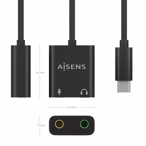 AISENS Conversor USB-C a Audio 48KHz, USB-C/M-2xJack 3.5/H, Negro, 10 cm | A109-0767 | 8436574709865 imagen 3
