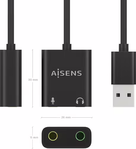 AISENS Conversor USB-A a Audio 48KHz, USB-A/M-2xJack 3.5/H, Negro, 10 cm | A106-0769 | 8436574709803 imagen 3