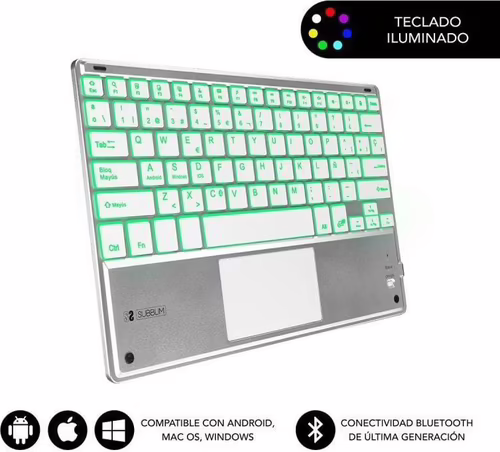 TECLADO SUBBLIM SMBT50 CON TOUCHPAD SMART BLACKLIT BLUETOOTH PLATA SUB-KBT-SMBT5 | SUB-KBT-SMBT50 | 8436586740603 imagen 2