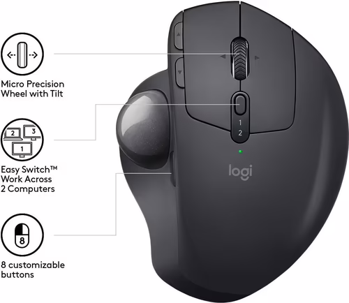 LOGITECH TRACKBALL MX ERGO RATON LASER WIRELESS UNIFYING  y BLUETOOTH GRAPHITE 9 | 910-005179 | 5099206073081 imagen 2