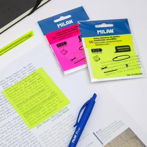 50 NOTAS ADHESIVAS REMOVIBLES MILÍN TRANSLÍšCIDAS AMARILLO FLUO 411261050 | 8411574075943 imagen 2
