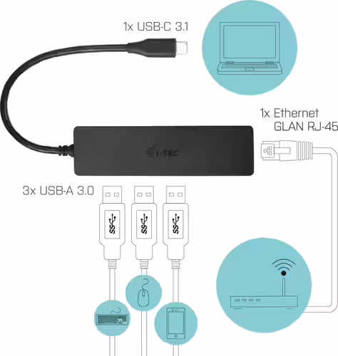 Adaptador i-tec Advance Usb-C Slim Passive HUB 3 puertos + Gigabit Ethernet Adap | C31GL3SLIM | 8595611701672 imagen 5
