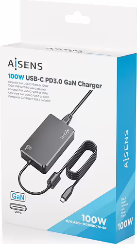 AISENS Cargador De Sobremesa GaN 100W PD3.0 1xUSB-C 1.8m, Negro | ASCH-1PD100D070-BK | 8435739903872 imagen 7