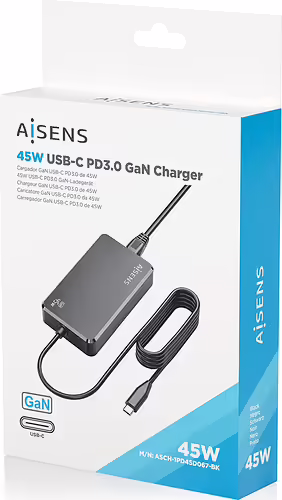 AISENS Cargador De Sobremesa GaN 45W PD3.0 1xUSB-C 1.8m, Negro | ASCH-1PD45D067-BK | 8435739903841 imagen 7