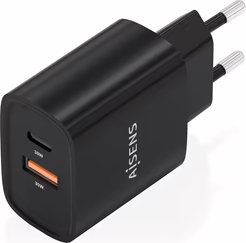 AISENS Cargador GaN 30W, 1xUSB-C PD3.0 QC4.0, 1xUSB-A QC3.0, Negro | A110-0953 | 8435739903438 imagen 2