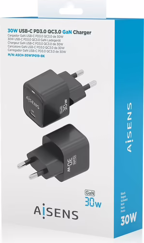 Cargador AISENS GaN 30W 1USB-C Negro (ASCH-30W1P019-BK) | 8435739900833 imagen 5