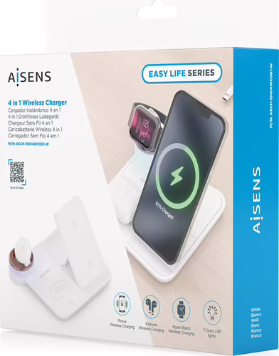 AISENS Cargador Inalambrico USB-C 4 en 1 De 15W Para Movil, Apple Watch, Auricul | ASCH-15W4WC061-W | 8435739903483 imagen 8