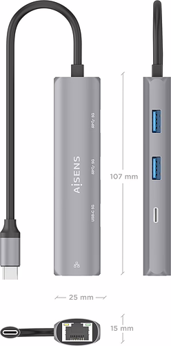 AISENS Dock USB-C A Ethernet Gigabit + Hub 1xUSB-C+2xUSB-A, Gris, 15cm | ASUC-4P039-GR | 8435739904015 imagen 4