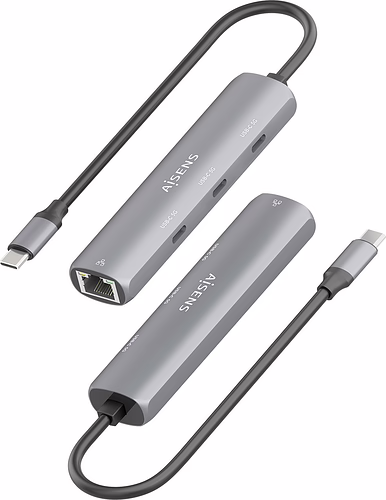 AISENS Dock USB-C A Ethernet Gigabit + Hub 3xUSB-C, Gris, 15cm | ASUC-4P041-GR | 8435739904039 imagen 3