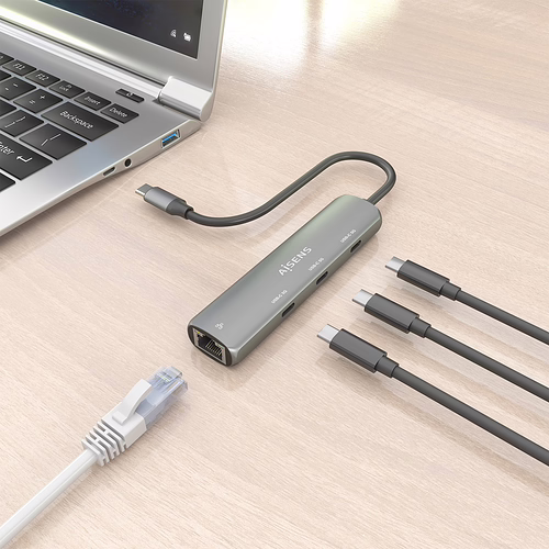 AISENS Dock USB-C A Ethernet Gigabit + Hub 3xUSB-C, Gris, 15cm | ASUC-4P041-GR | 8435739904039 imagen 7