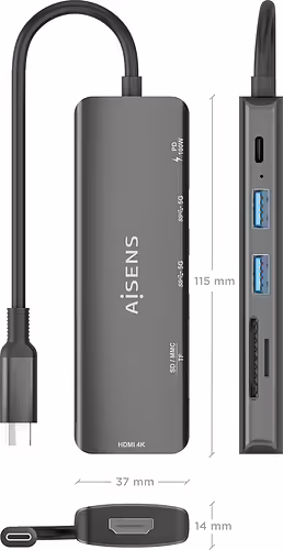 AISENS DOCKING STATION USB-C A 6 EN 1 USB-C A 1xHDMI, 2xUSB-A, 1xUSB-C PD 100W,  | ASUC-6P023-GR | 8435739903124 imagen 4
