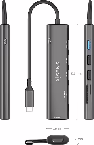 AISENS DOCKING STATION USB-C A 7 EN 1 USB-C A 1xHDMI, 2xUSB-A USB2.0, 1xUSB-A US | ASUC-7P027-GR | 8435739903162 imagen 4
