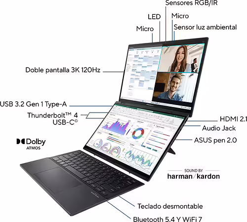 ASUS Zenbook Duo OLED UX8406CA-PZ166X - Ordenador Portátil 14`` WQXGA+ 120Hz (I | 90NB14X1-M009X0 | 4711387810835 imagen 3