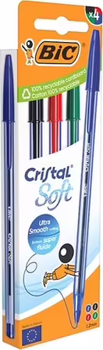 BIC Cristal Soft Negro, Azul, Verde, Rojo Bolígrafo Medio 4 pieza(s) | 516343 | 3086123734654 imagen 2