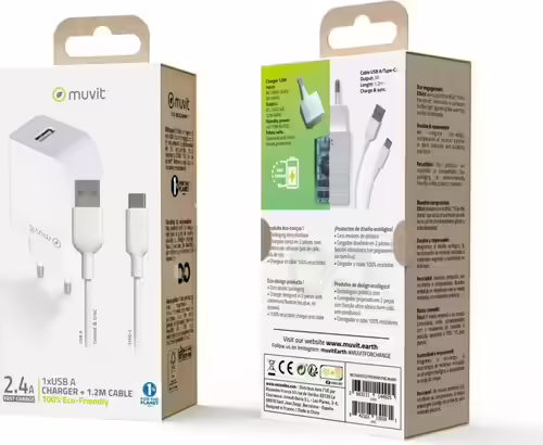 cargador de pared muvit for chance usb 5v 2.4a 12w cable usb tipo-c 3a 1.2 metro | MCPAK0002 | 3663111144925 imagen 6