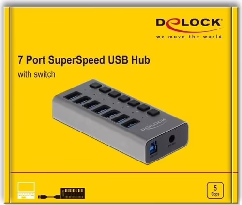 DeLOCK 63669 hub de interfaz USB 3.2 Gen 1 (3.1 Gen 1) Type-B 5000 Mbit/s Gris | 4043619636693 imagen 3