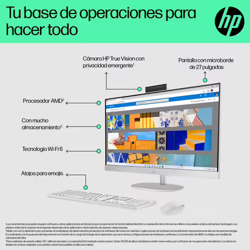 Hp pc all in one 27-cr0027ns 27` ips fhd 1980x1080 amd ryzen 5 7520u hasta 4.3gh | 8H806EA imagen 8