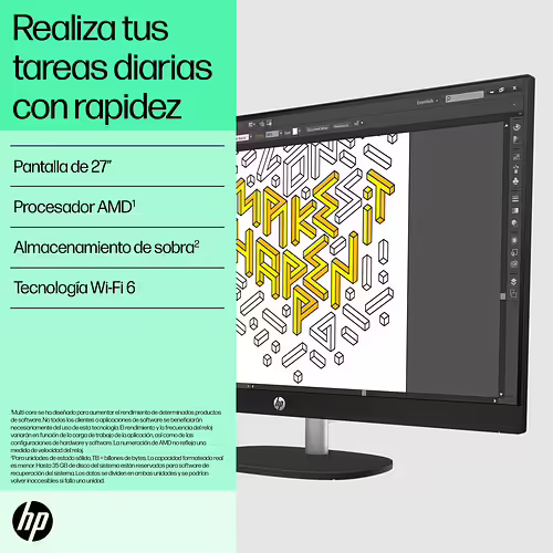 HP 27-cr0029ns AMD Ryzen™ 5 7520U 68,6 cm (27``) 1920 x 1080 Pixeles PC todo e | 198122505654 imagen 4