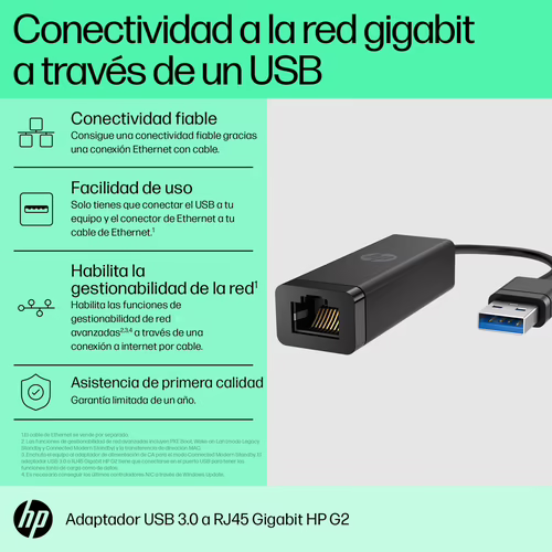 HP Adaptador de USB 3.0 a Gigabit RJ45 G2 | 4Z7Z7AA | 0196188567630 imagen 3
