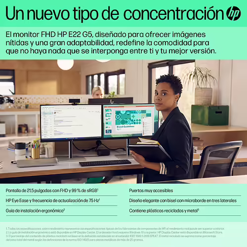HP E-Series E22 G5 54,6 cm (21.5``) 1920 x 1080 Pixeles Full HD LED Negro, Plata | 6N4E8AA#ABB | 0196786298073 imagen 6