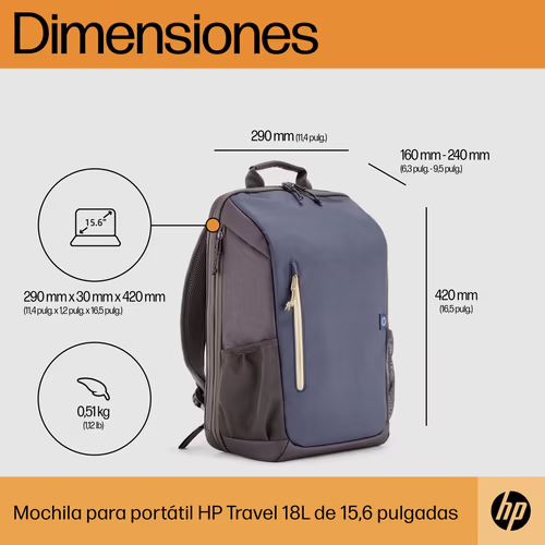 HP Mochila para portátil Travel de 15,6 pulgadas y 18 litros, color gris | 6B8U6AA | 0196548661091 imagen 4
