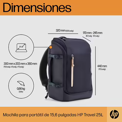 HP Mochila para portátil Travel de 15,6 pulgadas y 25 litros azul | 6B8U5AA | 0196548661084 imagen 4