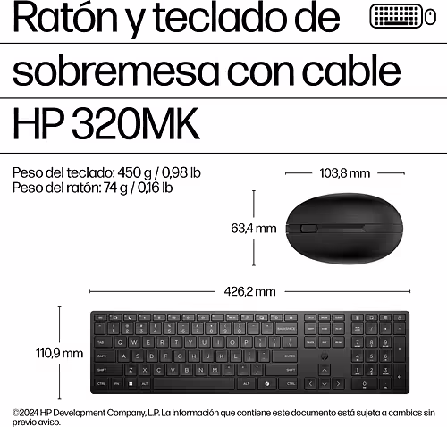 HP Teclado y ratón con cables Desktop 320MK | 9SR36UT | 0194721887566 imagen 3