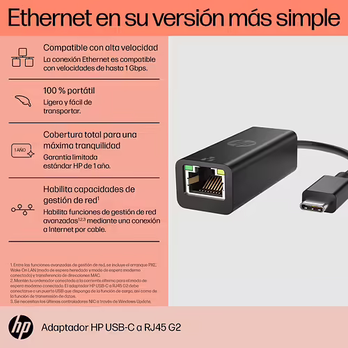 HP USB-C - RJ45 AdaptͶr G2 tarjeta y adaptador de interfaz RJ-45 | 4Z534AA | 0196188550175 imagen 6