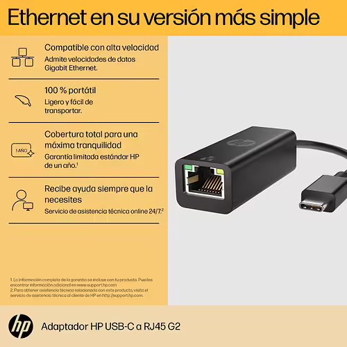 HP USB-C - RJ45 AdaptͶr G2 tarjeta y adaptador de interfaz RJ-45 | 4Z534AA | 0196188550175 imagen 8