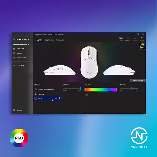 HyperX Pulsefire Haste 2 Core inalámbricos: ratón gaming (blanco/verde/púrpur | 8R2E7AA | 0197498115399 imagen 5