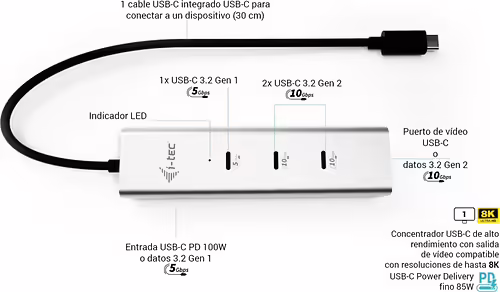 i-tec Metal USB-C Charging HUB 5port with USB-C video 8K + Power Delivery 85W | C31HUBMETAL8KPDPRO | 8595611707346 imagen 6
