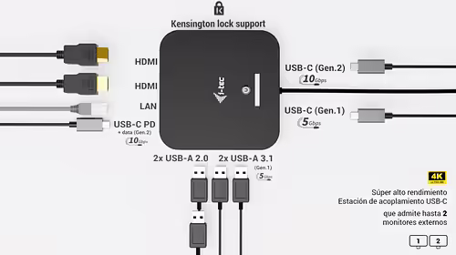 i-tec USB-C Dual HDMI Docking Station with Power Delivery 100 W + Universal Char | C31DUALHDMIDPD100 | 8595611707742 imagen 4