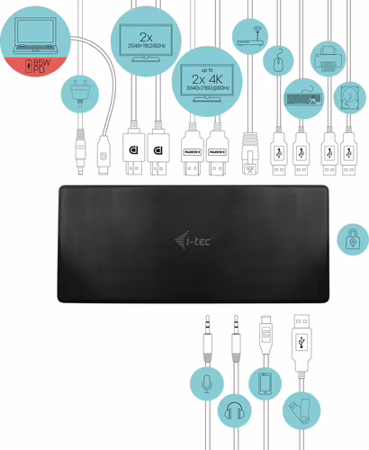 i-tec USB-C Quattro Display Docking Station with Power Delivery 85 W Negro | C31QUATTRODOCKPD | 8595611703393 imagen 4
