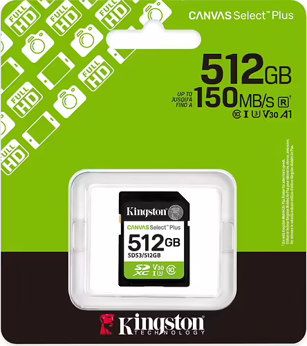 Kingston Technology 512 GB SDXC Canvas Select Plus Gen3 150 MB/s C10 UHS-I U3 V3 | SDS3/512GB | 0740617348347 imagen 3