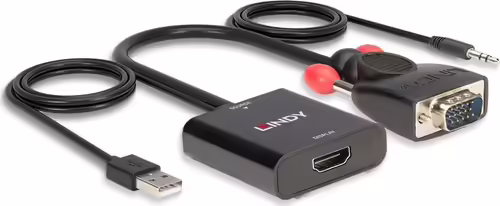 Lindy 38284 adaptador de cable de vÍdeo VGA (D-Sub) + 3,5mm HDMI + USB Negro | 4002888382847 imagen 3