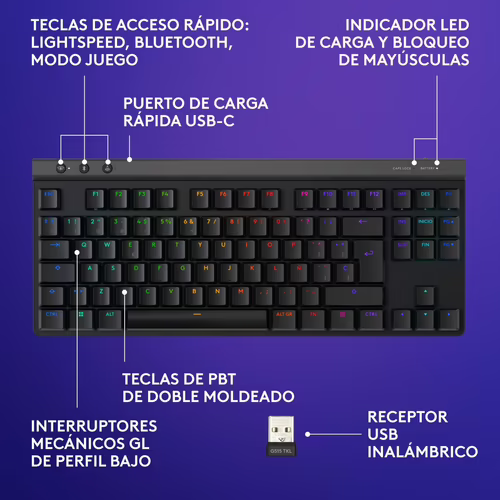 Logitech G G515 LIGHTSPEED TKL Teclado inalámbrico discreto para gaming, LIGHTS | 920-012559 | 5099206119932 imagen 6
