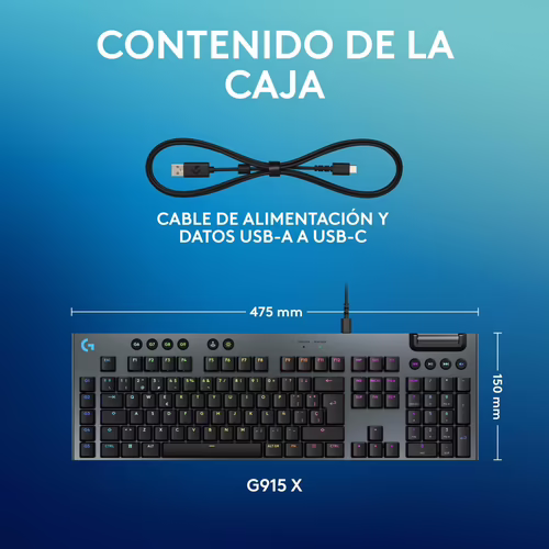 Logitech G Teclado mecánico para gaming con cable de perfil bajo G915 X, teclas | 920-012943 | 5099206124639 imagen 8