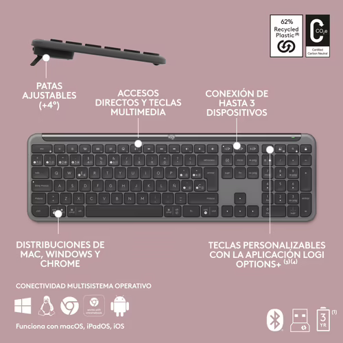 Logitech MK950 Signature Slim, teclado y ratón inalámbricos, diseño elegante, | 5099206119222 imagen 9